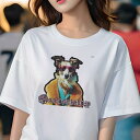 Tシャツ レディース 犬ファン 半袖 春夏 犬柄 プリント カジュアル かわいい 人間用 フィットネス ダンス サングラス ボーダーコリー コート カラフル フ...