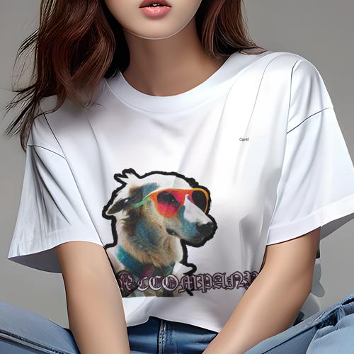 Tシャツ レディース 犬ファン 半袖 春夏 犬柄 プリント カジュアル かわいい 人間用 フィットネス ダンス サングラス その他 メガネ カラフル