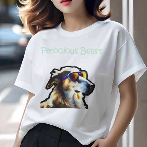 Tシャツ レディース 犬ファン 半袖 春夏 犬柄 プリント カジュアル かわいい 人間用 フィットネス ダンス サングラス その他 ポップアート おしゃれ かっこいい 面白い