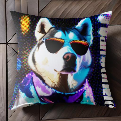 サングラス シベリアンハスキー 都市の背景 カラフルなスカーフ クッションカバー 45×45cm アニマル柄 ..
