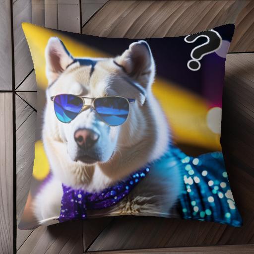 サングラス シベリアンハスキー 紫色のスカーフ ネオンライト クエスチョンマーク クッションカバー 45×45cm アニマル柄 おしゃれ 可愛い クッション本体付き 正方形 犬ファン