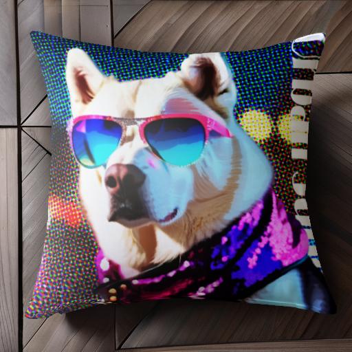サングラス シベリアンハスキー 派手な服装 ドットパターン カラフル クッションカバー 45×45cm アニマル柄 おしゃれ 可愛い クッション本体付き 正方形 犬ファン