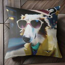 サングラス ボルゾイ コート 街 夜 クッションカバー 45×45cm アニマル柄 おしゃれ 可愛い クッション本体付き 正方形 犬ファン