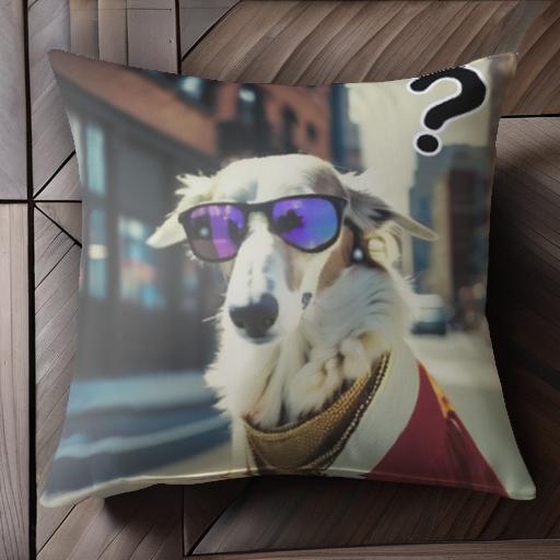 サングラス ボルゾイ 都会 パールイヤリング ネックレス ？マーク クッションカバー 45×45cm アニマル..