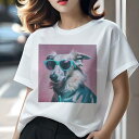 Tシャツ レディース 犬ファン 半袖 春夏 犬柄 プリント カジュアル かわいい 人間用 フィットネス ダンス サングラス その他 コート ピンクの背景