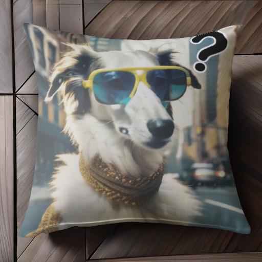 サングラス ボルゾイ ニットマフラー 都会 クッションカバー 45×45cm アニマル柄 おしゃれ 可愛い クッション本体付き 正方形 犬ファン