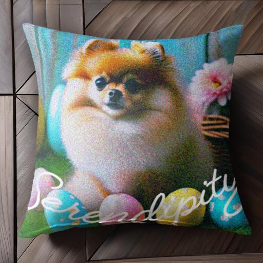 イースターエッグ ポメラニアン 花 バスケット クッションカバー 45×45cm アニマル柄 おしゃれ 可愛い クッション本体付き 正方形 犬ファン