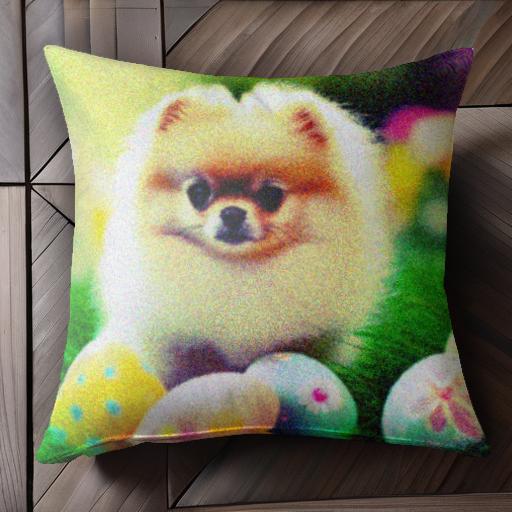 イースターエッグ ポメラニアン 草 クッションカバー 45×45cm アニマル柄 おしゃれ 可愛い クッション..