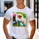 Tシャツ メンズ キッズ 犬ファン 半袖 春夏 犬柄 プリント カジュアル かわいい 人間用 フィットネス ダンス たまご ポメラニアン パステルカラー ポップアート アーバンジャングル