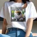 Tシャツ レディース 犬ファン 半袖 春夏 犬柄 プリント カジュアル かわいい 人間用 フィットネス ダンス パーティー ポメラニアン 夜 卵 花(4)