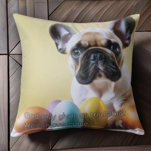 イースターエッグ フレンチブルドッグ 黄色い背景 お座りしている犬 クッションカバー 45×45cm アニマ..