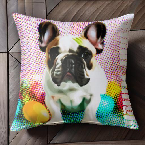 カラフルな卵 フレンチブルドッグ ポイント絵柄 クッションカバー 45×45cm アニマル柄 おしゃれ 可愛い クッション本体付き 正方形 犬ファン