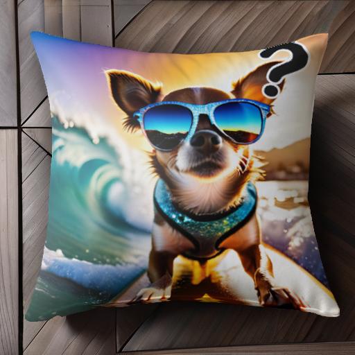 砂浜 チワワ サーフィン サングラス クッションカバー 45×45cm アニマル柄 おしゃれ 可愛い クッション本体付き 正方形 犬ファン