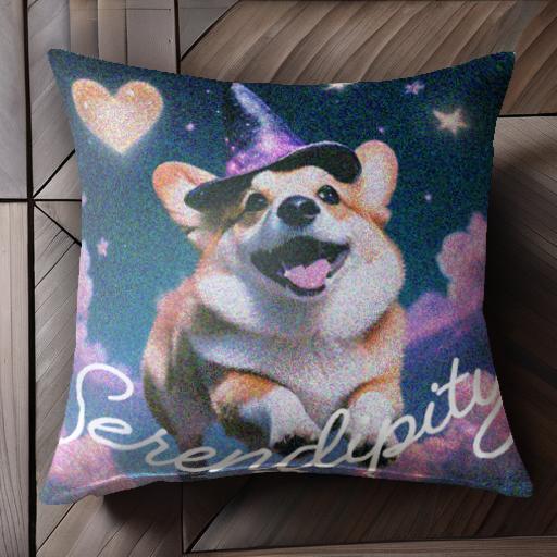 星 コーギー ハート 帽子 背景に雲 ファンタジー クッションカバー 45×45cm アニマル柄 おしゃれ 可愛..