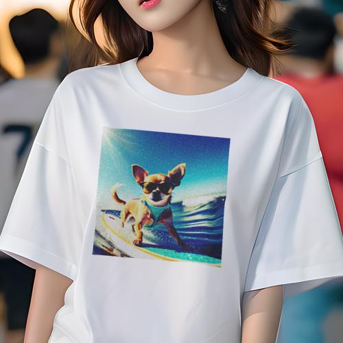 Tシャツ レディース 犬ファン 半袖 春夏 犬柄 プリント カジュアル かわいい 人間用 フィットネス ダンス サーフボード チワワ サングラス 波 海 青空 Tシャツ レディース 犬ファン 半袖 春夏 犬柄 プリント カジュアル かわいい 人間用 フィットネス ダンス サーフボード チワワ サングラス 波 海 青空