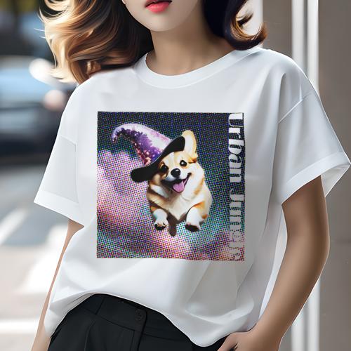Tシャツ レディース 犬ファン 半袖 春夏 犬柄 プリント カジュアル かわいい 人間用 フィットネス ダンス 帽子 ウェルシュコーギーペンブローク ギャラクシー ドット ピンクの背景 Tシャツ レディース 犬ファン 半袖 春夏 犬柄 プリント カジュアル かわいい 人間用 フィットネス ダンス 帽子 ウェルシュコーギーペンブローク ギャラクシー ドット ピンクの背景