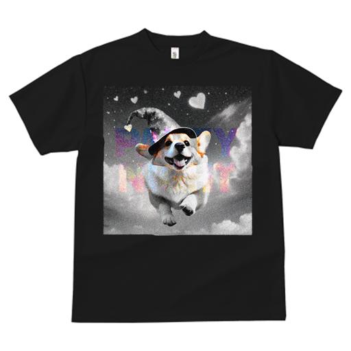 Tシャツ レディース 犬ファン 半袖 春夏 犬柄 プリント カジュアル かわいい 人間用 フィットネス ダンス 魔法使いの帽子 ウェルシュコーギー ハート 空 雲