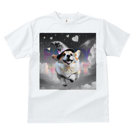 Tシャツ レディース 犬ファン 半袖 春夏 犬柄 プリント カジュアル かわいい 人間用 フィットネス ダンス 魔法使いの帽子 ウェルシュコーギー ハート 空 雲