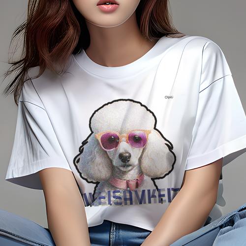 Tシャツ レディース 犬ファン 半袖 春夏 犬柄 プリント カジュアル かわいい 人間用 フィットネス ダンス サングラス プードル