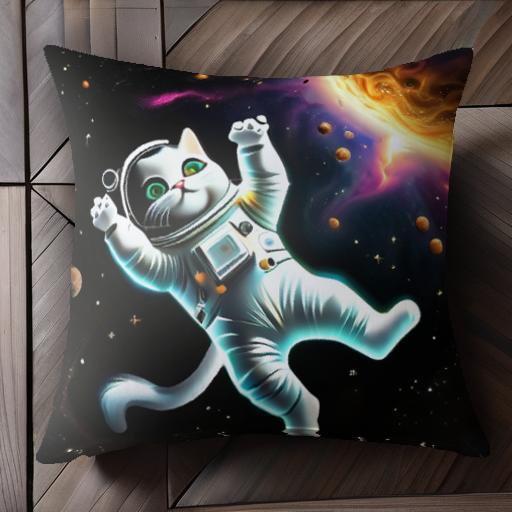 宇宙 惑星 宇宙服 猫 宇宙旅行 クッションカバー 45×45cm アニマル柄 おしゃれ 可愛い クッション本体付き 正方形 犬ファン