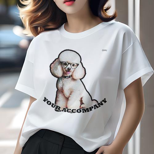 Tシャツ レディース 犬ファン 半袖 春夏 犬柄 プリント カジュアル かわいい 人間用 フィットネス ダンス 眼鏡 プードル 首輪 テキスト 微笑む