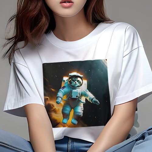 Tシャツ レディース 犬ファン 半袖 春夏 犬柄 プリント カジュアル かわいい 人間用 フィットネス ダンス 宇宙飛行士 猫 宇宙 スペーススーツ 宇宙背景