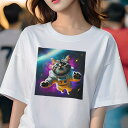 Tシャツ レディース 犬ファン 半袖 春夏 犬柄 プリント カジュアル かわいい 人間用 フィットネス ダンス 猫 その他 宇宙服 宇宙 銀河 星空(4)