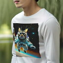 長袖Tシャツ 人間用 メンズ 秋春夏 プリント レジャー アウトドア カジュアル かわいい 犬ファン 宇宙服 猫 宇宙 星 夜空