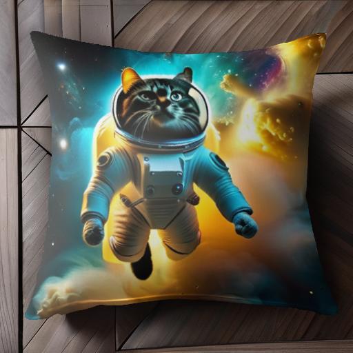 宇宙服 宇宙 猫 光 宇宙飛行 クッションカバー 45×45cm アニマル柄 おしゃれ 可愛い クッション本体付..