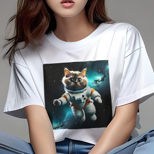Tシャツ レディース 犬ファン 半袖 春夏 犬柄 プリント カジュアル かわいい 人間用 フィットネス ダンス 宇宙服 宇宙猫 宇宙 銀河 かわいい動物