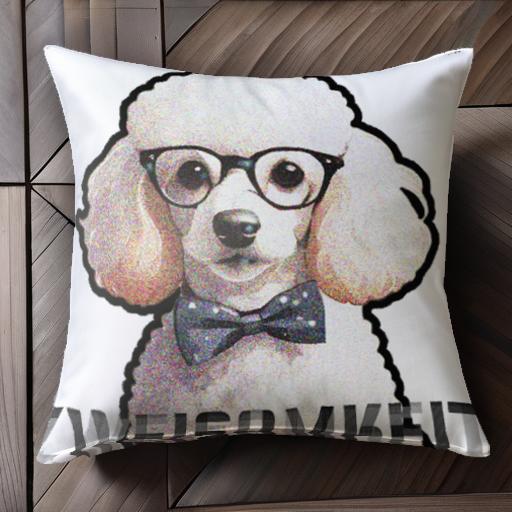 眼鏡 プードル 蝶ネクタイ ドットネクタイ クッションカバー 45×45cm アニマル柄 おしゃれ 可愛い クッション本体付き 正方形 犬ファン