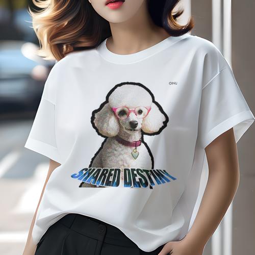 Tシャツ レディース 犬ファン 半袖 春夏 犬柄 プリント カジュアル かわいい 人間用 フィットネス ダンス メガネ プードル ハートのネックレス