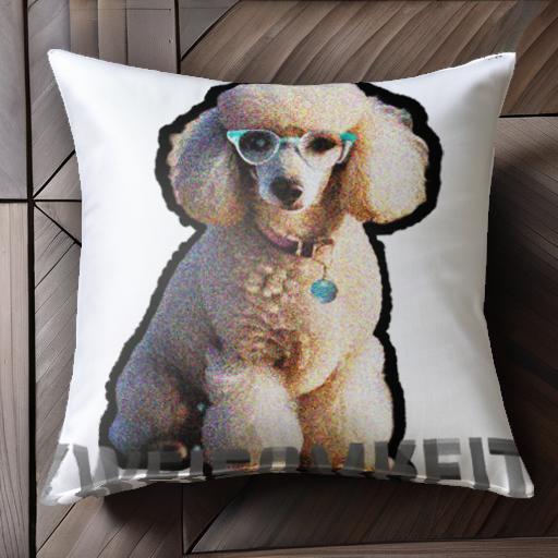 メガネ プードル 首輪 クッションカバー 45×45cm アニマル柄 おしゃれ 可愛い クッション本体付き 正方..