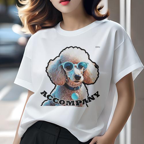 Tシャツ レディース 犬ファン 半袖 春夏 犬柄 プリント カジュアル かわいい 人間用 フィットネス ダンス 眼鏡 プードル 青い首輪 円形のタグ Tシャツ レディース 犬ファン 半袖 春夏 犬柄 プリント カジュアル かわいい 人間用 フィットネス ダンス 眼鏡 プードル 青い首輪 円形のタグ