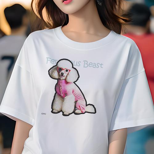 Tシャツ レディース 犬ファン 半袖 春夏 犬柄 プリント カジュアル かわいい 人間用 フィットネス ダンス サングラス プードル ピンクの服(4)