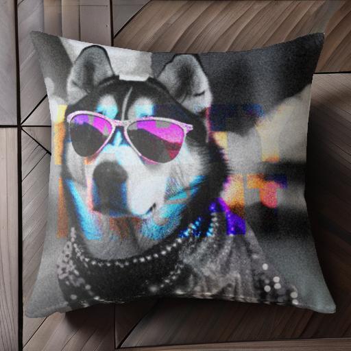 サングラス シベリアンハスキー パーティー ナイト スカーフ クッションカバー 45×45cm アニマル柄 おしゃれ 可愛い クッション本体付き 正方形 犬ファン