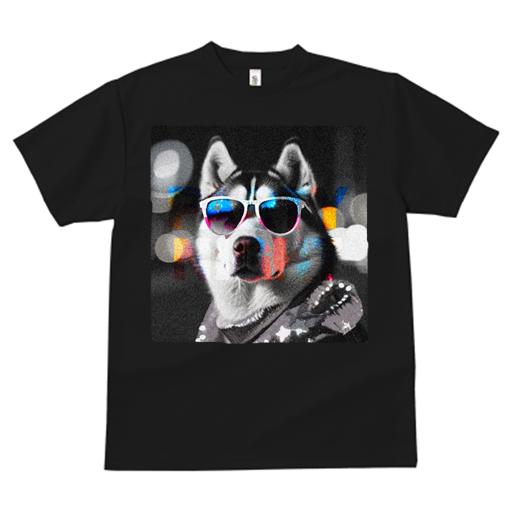 Tシャツ レディース 犬ファン 半袖 春夏 犬柄 プリント カジュアル かわいい 人間用 フィットネス ダンス サングラス シベリアンハスキー ネオン パーティー