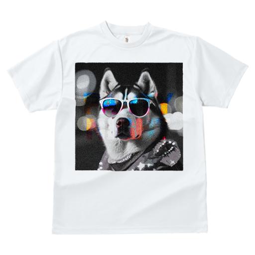 Tシャツ レディース 犬ファン 半袖 春夏 犬柄 プリント カジュアル かわいい 人間用 フィットネス ダンス サングラス シベリアンハスキー ネオン パーティー