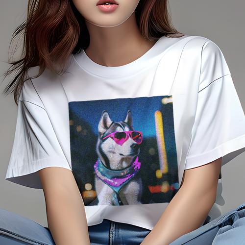 Tシャツ レディース 犬ファン 半袖 春夏 犬柄 プリント カジュアル かわいい 人間用 フィットネス ダンス サングラス シベリアンハスキー 街の夜景 バンダナ 夜 Tシャツ レディース 犬ファン 半袖 春夏 犬柄 プリント カジュアル かわいい 人間用 フィットネス ダンス サングラス シベリアンハスキー 街の夜景 バンダナ 夜