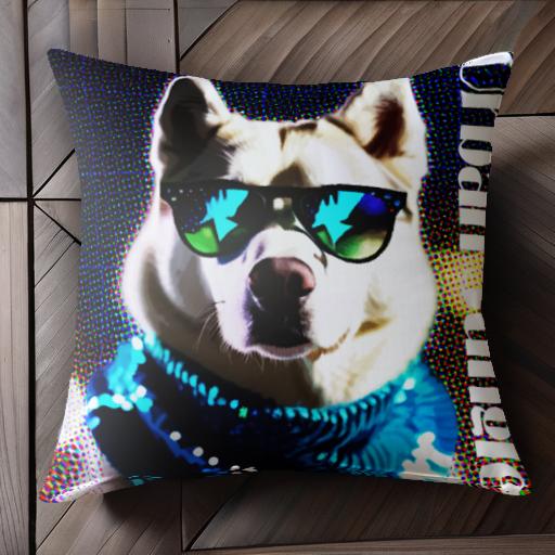 サングラス シベリアンハスキー 青いスカーフ アーバンジャングル クッションカバー 45×45cm アニマル柄 おしゃれ 可愛い クッション本体付き 正方形 犬ファン