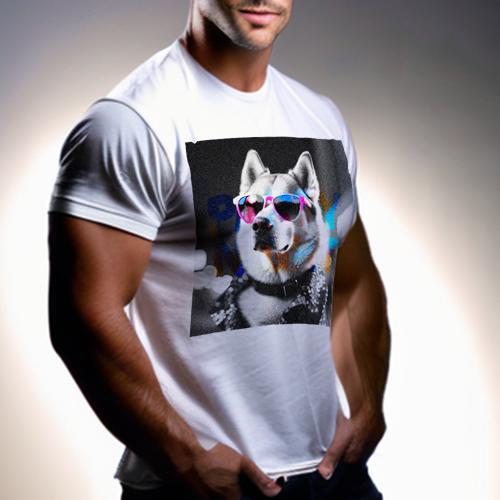 Tシャツ メンズ キッズ 犬ファン 半袖 春夏 犬柄 プリント カジュアル かわいい 人間用 フィットネス ダンス パーティー シベリアンハスキー メガネ キラキラ