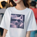 Tシャツ レディース 犬ファン 半袖 春夏 犬柄 プリント カジュアル かわいい 人間用 フィットネス ダンス サングラス シベリアンハスキー 希望(4)