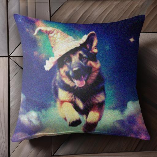 魔法の帽子 ジャーマンシェパードドッグ 宇宙 星 雲 クッションカバー 45×45cm アニマル柄 おしゃれ 可愛い クッション本体付き 正方形 犬ファン