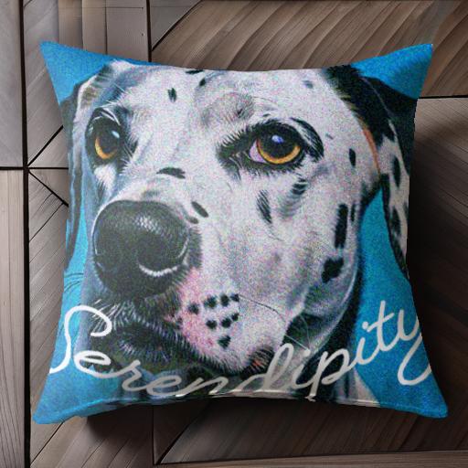 青色 ダルメシアン 大きな目 模様 テキスト クッションカバー 45×45cm アニマル柄 おしゃれ 可愛い ク..