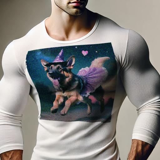 長袖Tシャツ 人間用 メンズ 秋春夏 プリント レジャー アウトドア カジュアル かわいい 犬ファン 魔法の帽子 ジャーマンシェパード ピンクのハート 夜空 コスチューム