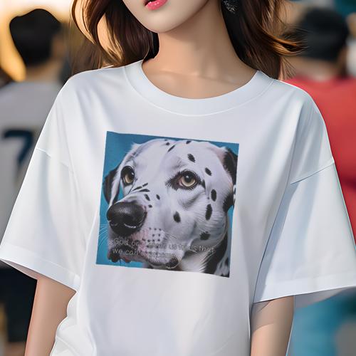 Tシャツ レディース 犬ファン 半袖 春夏 犬柄 プリント カジュアル かわいい 人間用 フィットネス ダンス 青 ダルメシアン コート