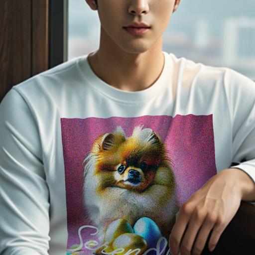 長袖Tシャツ 人間用 メンズ 秋春夏 プリント レジャー アウトドア カジュアル かわいい 犬ファン ピンク ポメラニアン 卵 セレンディピティ