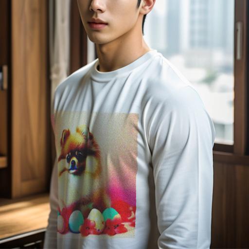 長袖Tシャツ 人間用 メンズ 秋春夏 プリント レジャー アウトドア カジュアル かわいい 犬ファン イースターエッグ ポメラニアン 花