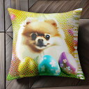 カラフル ポメラニアン たまご ドット 花 クッションカバー 45×45cm アニマル柄 おしゃれ 可愛い クッション本体付き 正方形 犬ファン