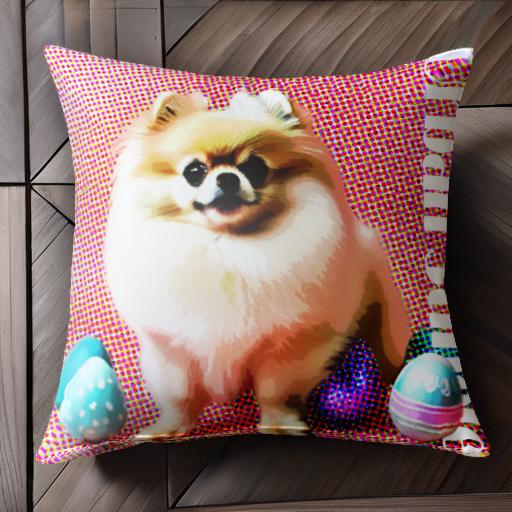 復活祭の卵 ポメラニアン レトロポップ カラフル チックドット クッションカバー 45×45cm ア